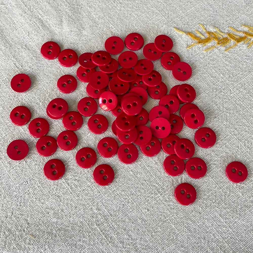 Lot of vintage small red shiny 2-hole buttons (60+)